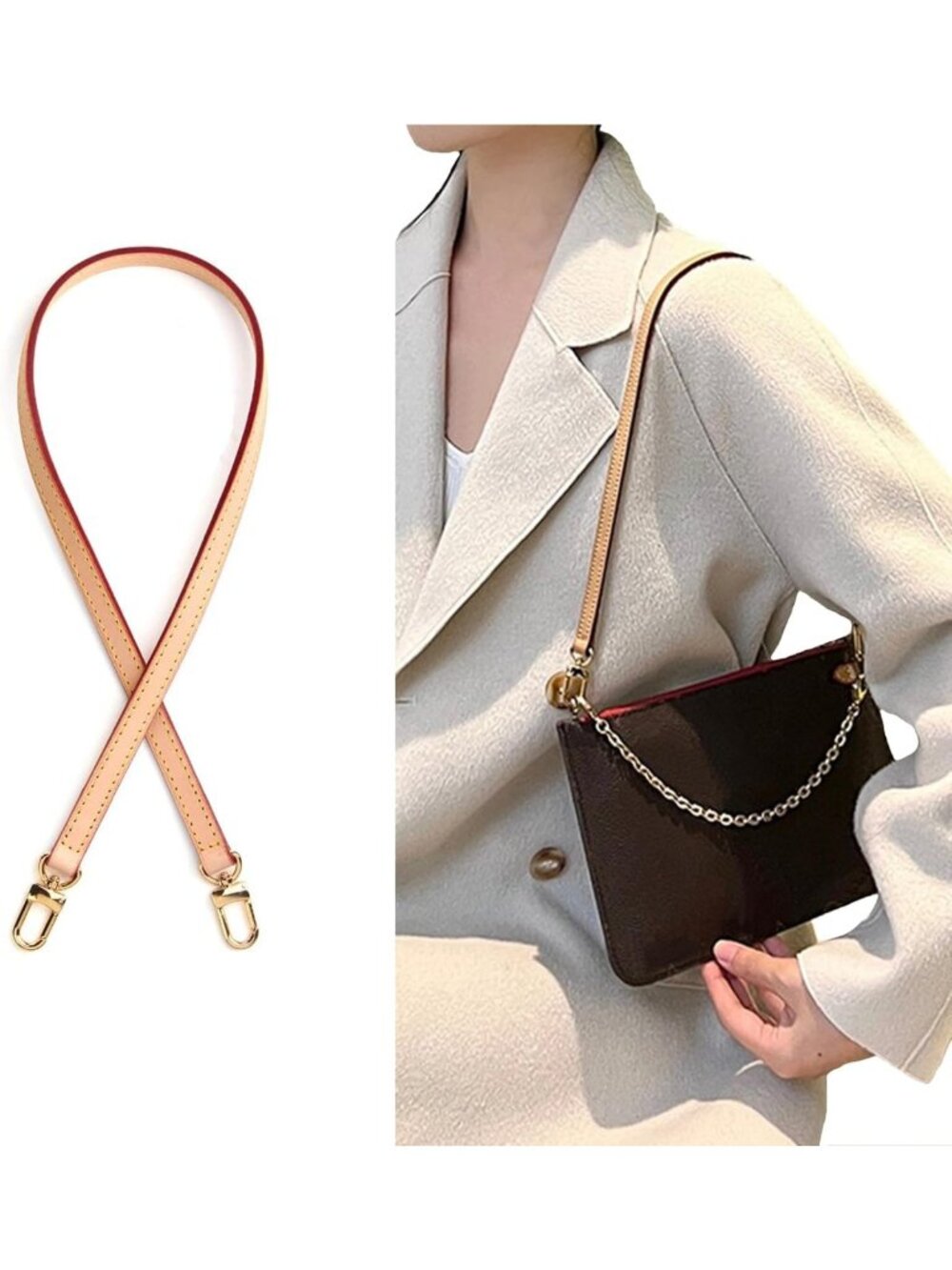 Genuine Vachetta Leather Purse Strap - Thin Short Shoulder Strap for Bags 24
